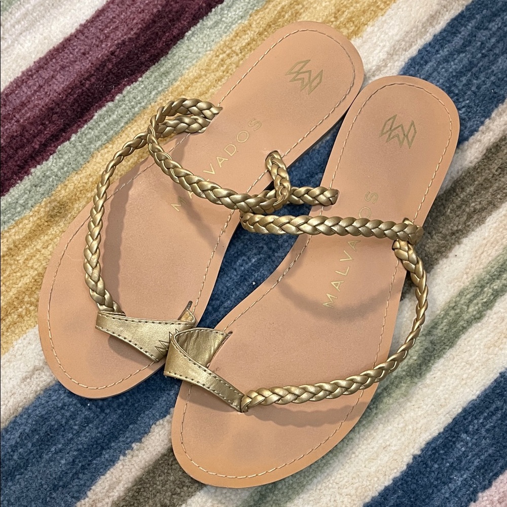 Malvados Women's Braided Metallic Gold Slide Sandals